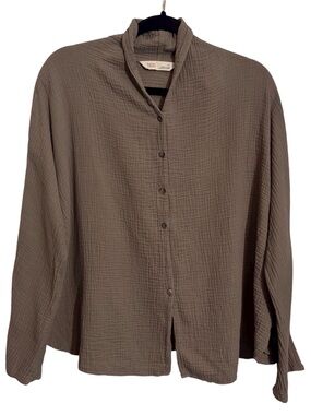 Tkees SZ 3 Large Brown The Poplin Blouse Top Gauze Button Up Casual Beach Cotton